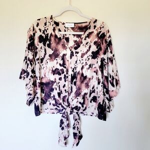 Adrienne Kimono Front Tie Top in Western Cow Print